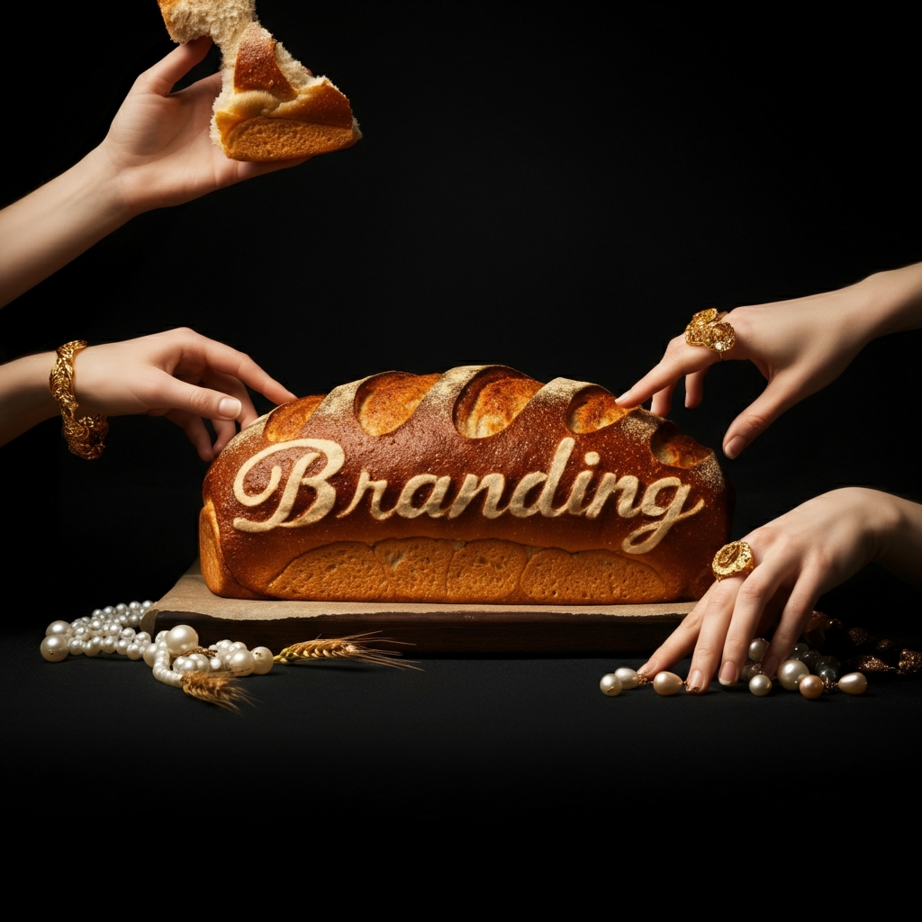 Varias manos ansiosas por comer el pan de tu branding